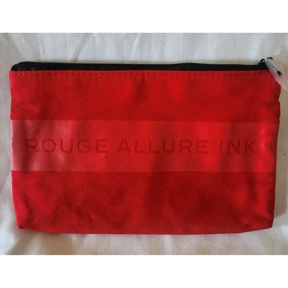 Chanel Rouge Allure Ink Red Cotton Canvas Makeup Pouch VIP Gift Bag 7 1/2× 5 NEW